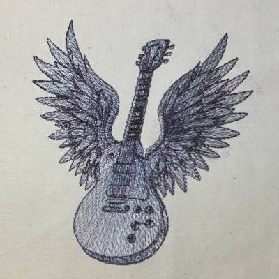 Gitarre mit Engelsflügeln 14x14 bzw. 15x15cm – Filigrane Stickdatei für Musikliebhaber & kreative DIY Ideen
