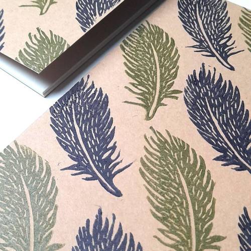 Notizheft, Skizzenheft, Federmotiv, handbedruckt