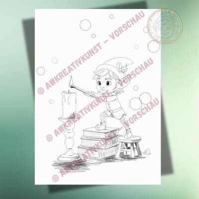 Finns kleines Licht – Gratis Ausmalbild als PDF | Weihnachtswichtel Finn zum Ausdrucken