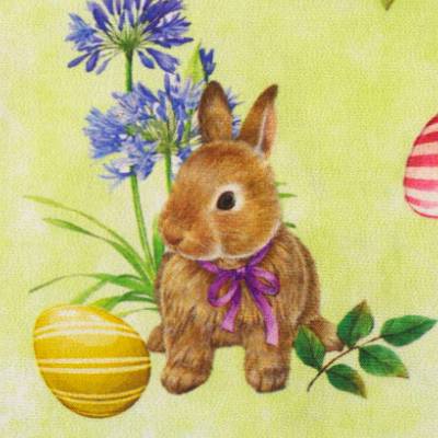 Baumwolle Happy Easter Ostern Eier Hase  Blüten kiwigrün Oeko-Tex Standard 100(1m/11,-€)