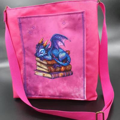 Buchdrachentasche pink mit lila Drache