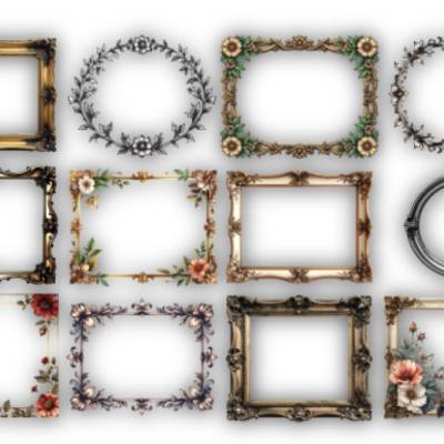 Vintage Rahmen Set – 12 dekorative Rahmen als PNG mit transparentem Hintergrund
