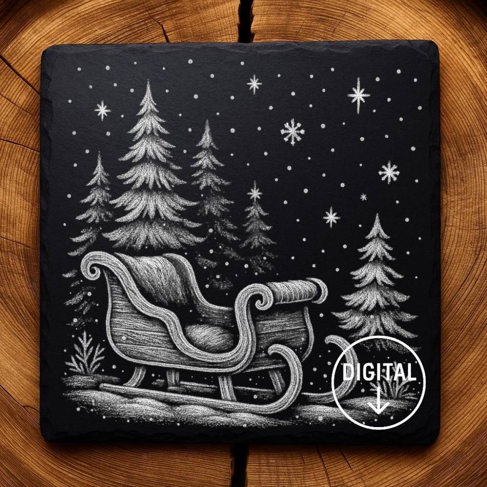 Laserdatei Schlitten – Gravurdatei PNG für Schiefer & Holz | Bildgravur Bild 1