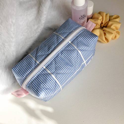 Kosmetiktasche blau kariert, Etui, Kulturbeutel, Schminktasche