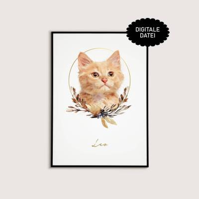 Haustier Portrait *Watercolor Pet Flowery* Digitale Datei zum ausdrucken / Illustration vom Foto des Haustieres