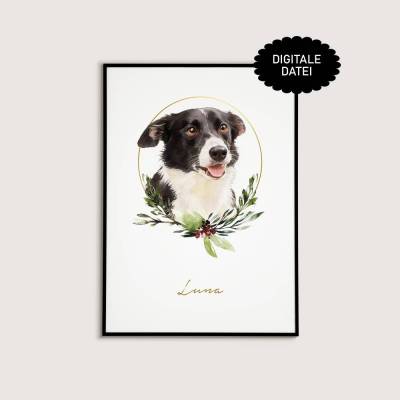 Haustier Portrait *Watercolor Wild Berries* Digitale Datei zum ausdrucken / Illustration vom Foto des Haustieres