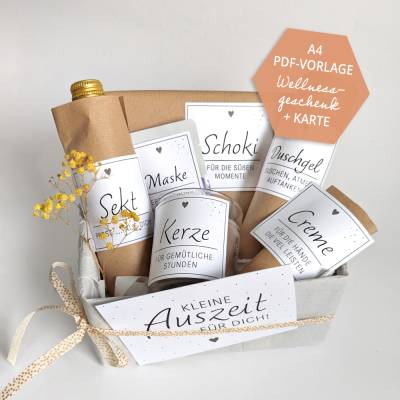 Wellnessgeschenke | kleine Auszeit | Etiketten | Karte | Druckvorlage A4 | Datei | PDF Vorlage