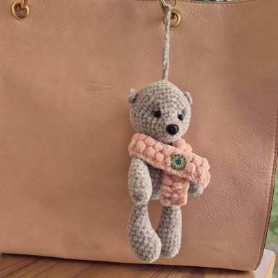 XL Häkelbär „Glitzer-Teddy“ – Handgearbeiteter Taschenbaumler & Schlüsselanhänger