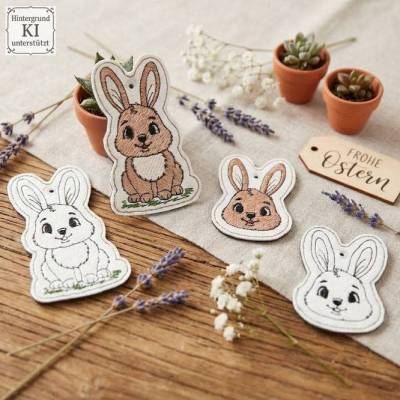 ITH Hasi Schlüsselanhänger Stickdateien – Shabby Stil ab 10x10 cm, 4 Motive