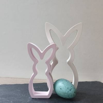 Hasen-Set aus Profiplast 200 – Großer Weißer & Kleiner Puderrosa Hase | Moderne Osterdeko handgemacht