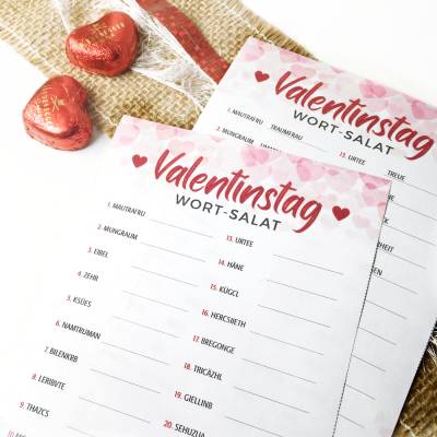 Valentinstag Rätsel Spiel - Wortsalat Druckvorlage PDF | DIY Geschenkidee für Verliebte & Paare