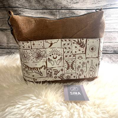 Namaste- Wunderschöne Handtasche in cognacfarbigem Cord-Hobobag-Boholiebe