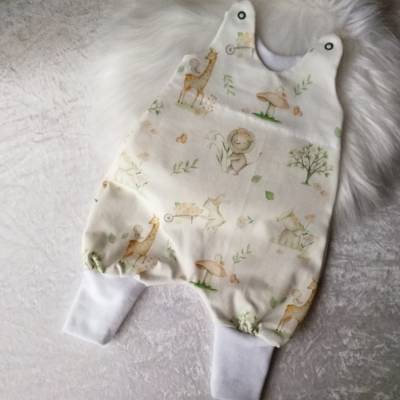 Handgefertigter Frühchen Strampler Safari Tiere Jersey Gr 46/48 für Reborn Baby & Stoffwindeln