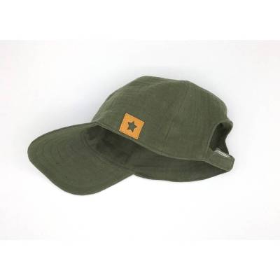 Basecap Kinder olivgrün aus Musselin – Schirmmütze mit Sternlabel & Klettverschluss