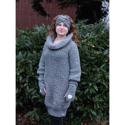 Minikleid Long Pullover gehäkelt Handarbeit Oberteil Tunika