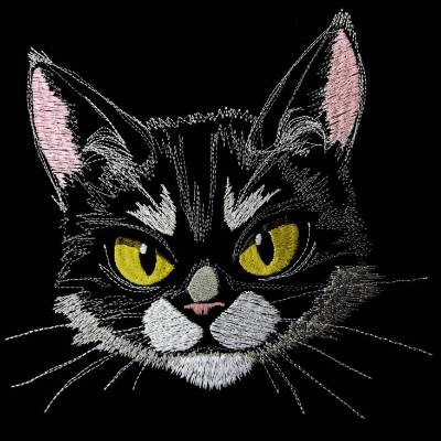 Katzengesicht Grumpy Lichteffekt Stickdatei 10x10cm – Perfekt für schwarze Stoffe
