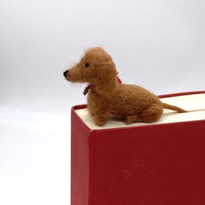 Lesezeichen Langhaar-Dackel blond aus Filz, handgearbeitet, einmaliges Geschenk für Dackel-Besitzer, Taschen