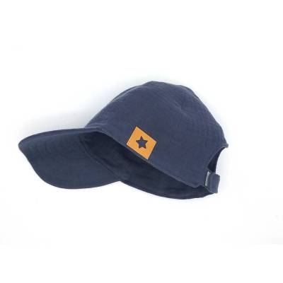 Basecap Kinder blau aus Musselin – Schirmmütze mit Sternlabel & Klettverschluss