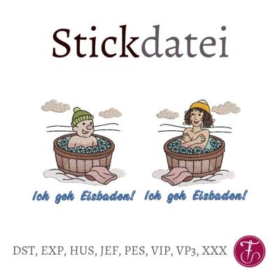 Stickdatei Eisbaden Mann Frau
