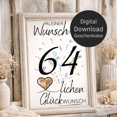 Geldgeschenk 64. Geburtstag | Wunscherfüller Digitaler Download | Geburtstagsgeschenk DIY Last Minute Idee