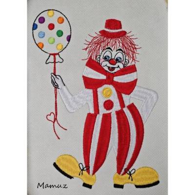 Clown mit Konfetti Luftballon, Stickdatei 13 x 18 für Karneval, Fasching, Fasnet