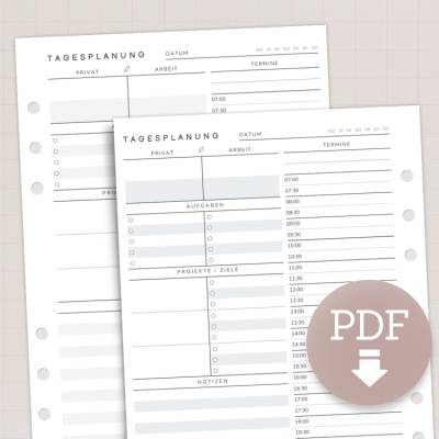 Tagesplaner A5: PDF Planereinlagen für Arbeit & Privat | 5 Farben | PDF Download | 1 Tag 1 Seite