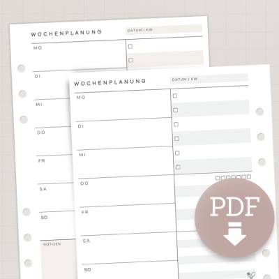 Wochenplaner PDF A5 für 1 Jahr | Ringplaner-Einlagen | 1 Woche 1 Seite zum Drucken