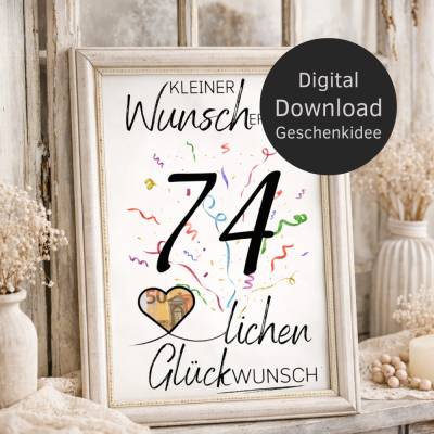 Geldgeschenk 74. Geburtstag | Wunscherfüller Digitaler Download | Geburtstagsgeschenk DIY Last Minute Idee