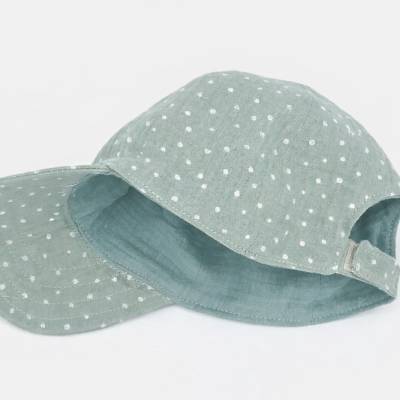 Basecap Mädchen hellmint mit weißen Punkten, aus Musselin – Schirmmütze mit Klettverschluss