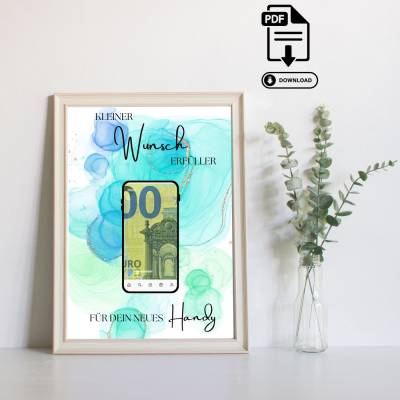 Geldgeschenk Wunscherfüller Handy - Last Minute Geschenk - Sofort PDF Download zum Ausdrucken Geburtstag Smartphone