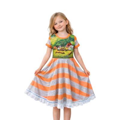Handmade Drehkleid- Bibi und ihre Freunde // Sommerkleid Mädchen orange aus Jersey