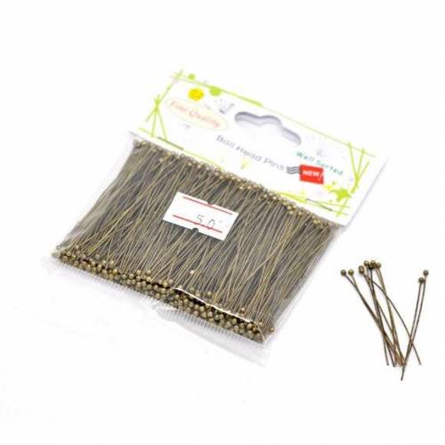 500 Nietstifte mit Kugel,  5cm bronzefarben, für Perlen, 13060