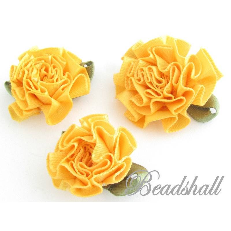 10 Blumen aus Stoff mit Blatt Farbe Gelborange Stoffblumen Applikationen Tischdeko Bild 1