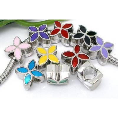 5x Metallperlen, Blume, Bead, Molul, emailliert, bunt, Großlochperle, bead blumen