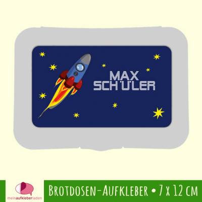 Brotdosen - Aufkleber | Rakete - großer Namensaufkleber