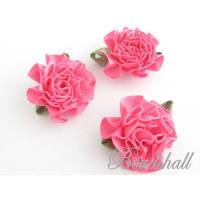 10 Blumen aus Stoff mit Blatt Farbe Rosa Stoffblumen Applikationen Tischdeko Bild 1