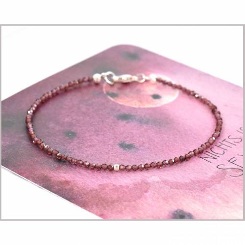Edelstein Armband Granat 2 mm, dunkel rot, 925 silber, Geburtsstein Januar