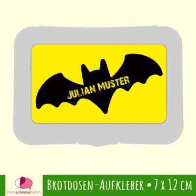 Brotdosen - Aufkleber | Fledermaus gelb - großer Namensaufkleber