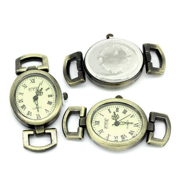 Uhr Rohling, Uhr, Quarzuhr, oval, römische Ziffern, Vintage-Stil, bronze, 26900 Bild 1