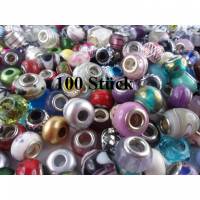 100 Modulperlen, Beads, Großlochperlen, Glas, Porzellan,  Überraschungspaket Module/Beads,bunt gemischter Posten Bild 1