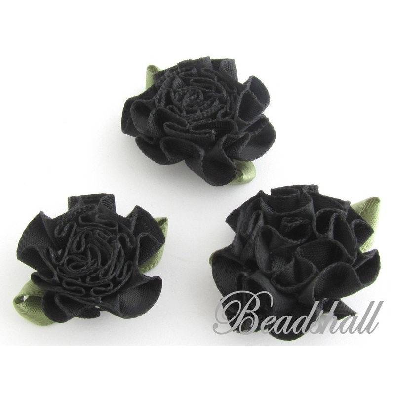 10 Blumen aus Stoff mit Blatt Farbe Schwarz Stoffblumen Applikationen Tischdeko Bild 1