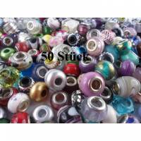 50 Modulperlen, Beads, Großlochperlen, Glas, Porzellan,  Überraschungspaket Module/Beads,bunt gemischter Posten Bild 1