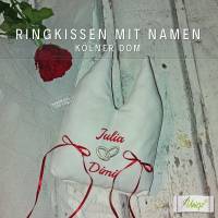 Ringkissen - Stickerei - Kölner Dom - mit Namen und Datum  - Ringe Bild 3