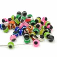 50 Perlen aus Kunststoff, mit schwarzen Punkt und Fädelloch , wie kleine Fischaugen, versch.  Farbenmix Bild 1