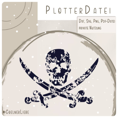 Plotterdatei Totenkopf mit Säbeln – Piraten Vintage Design für DIY-Projekte