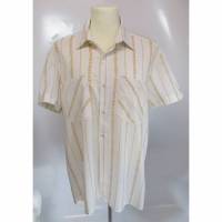 True Vintage Herrenhemd Größe L 41 42 Beige Senf Streifen Kurzarm Hemd Sommerhemd Bild 1
