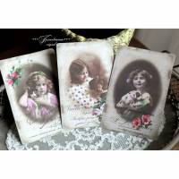 3 wunderschöne Grußkarten / Postkarten als Set, in feinem Vintage Stil und zarten Pastellfarben Bild 1