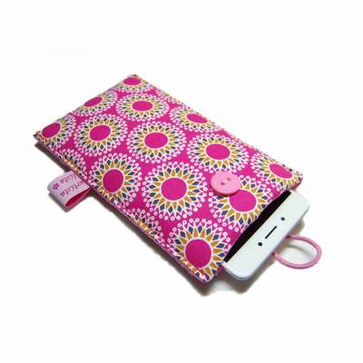 Handyhülle Handytasche Smartphonehülle Stern Mandala pink rosa, Maßanfertigung bis max. 6,9" Smartphones