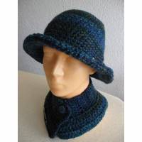 Damen Hut Hüte mit Krempe und Kragenschal - Blau/Grün Gr. 54/56 Bild 1