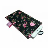 Handyhülle Handytasche Smartphonehülle Moosröschen schwarz pink rosa grün, Maßanfertigung bis max. 6,9" Smartphones Bild 1